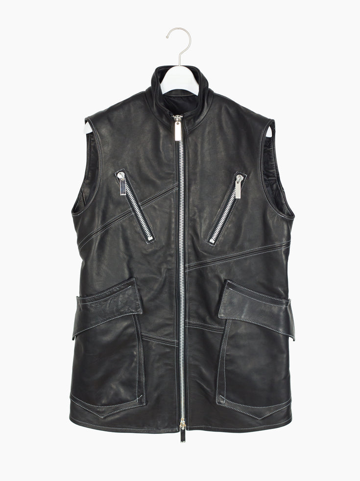 Sulvam SS24 Horse Leather Zip Vest