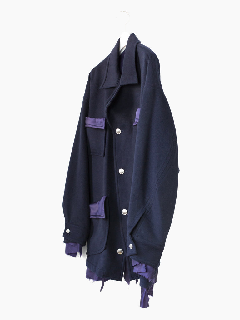 22AW sulvam HOODED OVER COAT NAVY