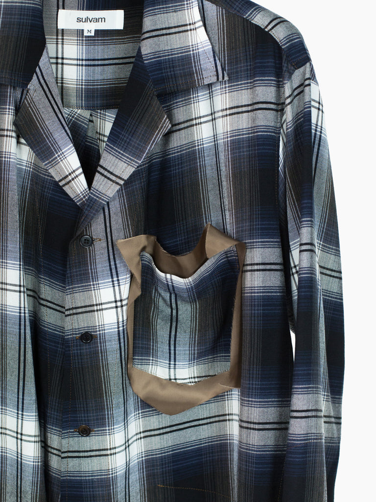 Sulvam SS23 Open Collar Draped Rayon Plaid Shirt – HUIBEN