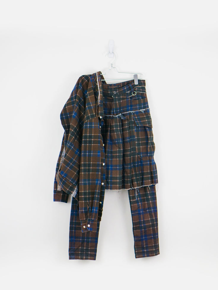 Undercover SS03 Distressed Tartan Set w/ Kilted Trouser & Shirt