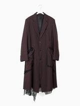 Sulvam AW24 Lace Lined Wool Twill Long Coat