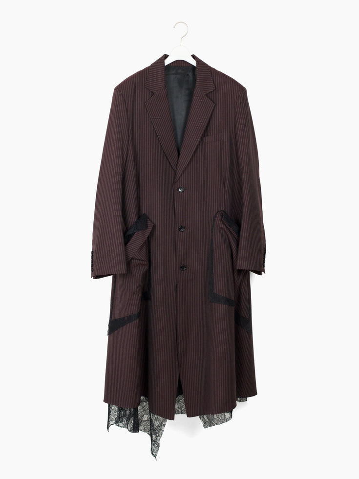 Sulvam AW24 Lace Lined Wool Twill Long Coat