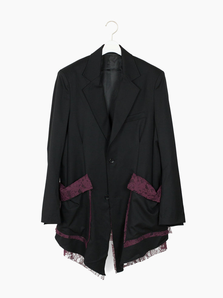 Sulvam AW24 Lace Lined Gabardine Oversized Suit Jacket