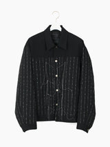 Sulvam AW24 Slub Pinstripe Wool Trucker Jacket