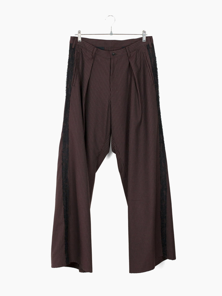 Sulvam AW24 Lace Trim Wool Twill Wide Pants