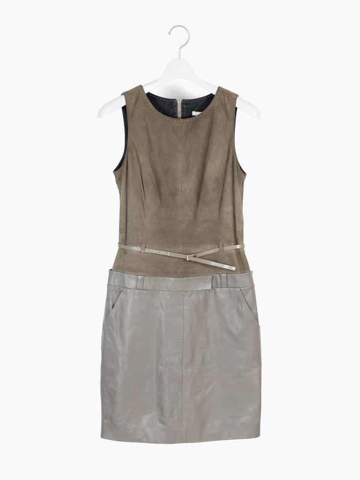 Paule Ka Trompe L'oeil Layered Leather Midi Dress