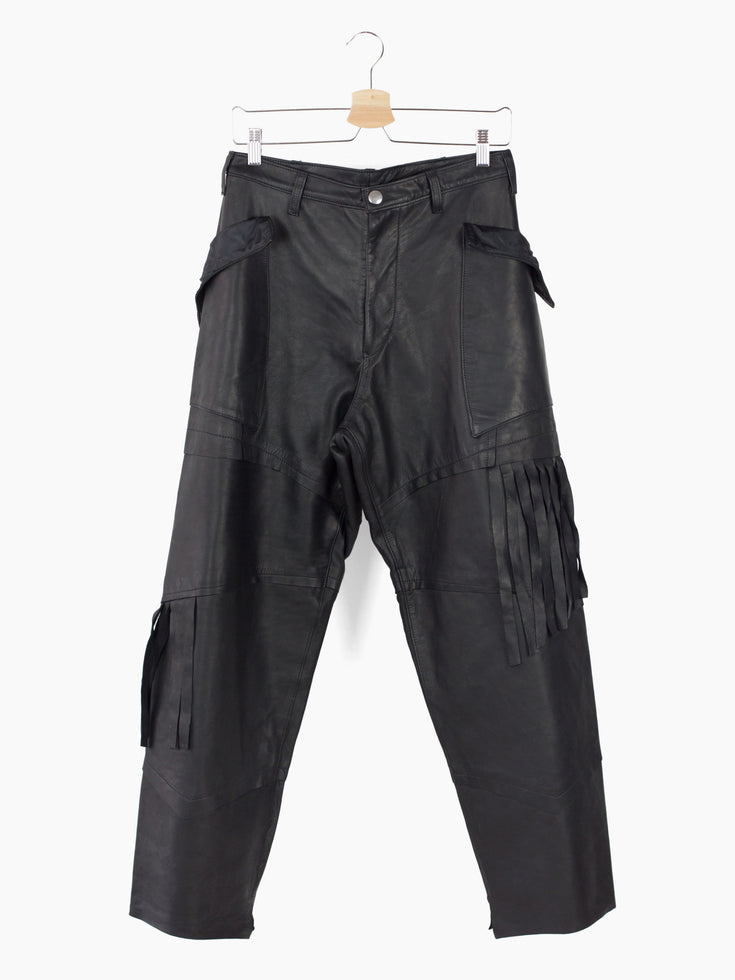 Sulvam AW23 Scarred Horse Leather Fringe Trousers