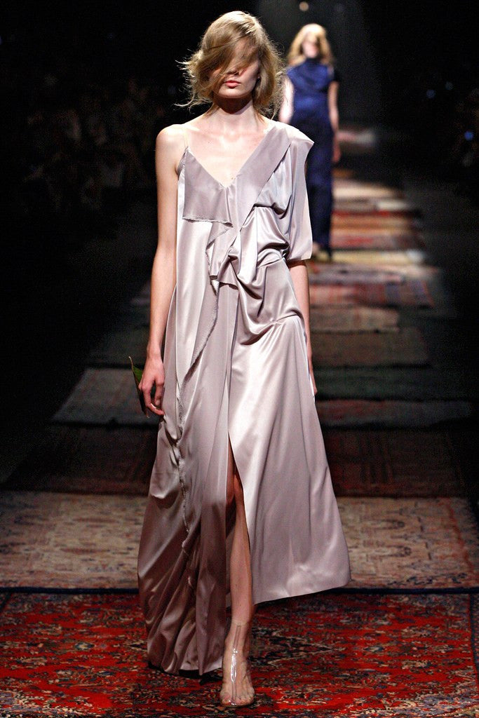 maison martin margiela silk dress Maison Margiela Off-White Paneled Maxi Dress