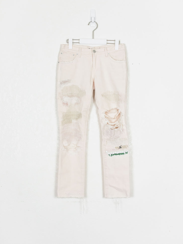 Undercover SS05 64 Gold Stitched Distressed Denim