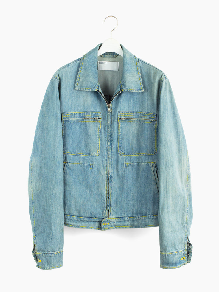 Hussein Chalayan 00s Light Wash Denim Work Jacket