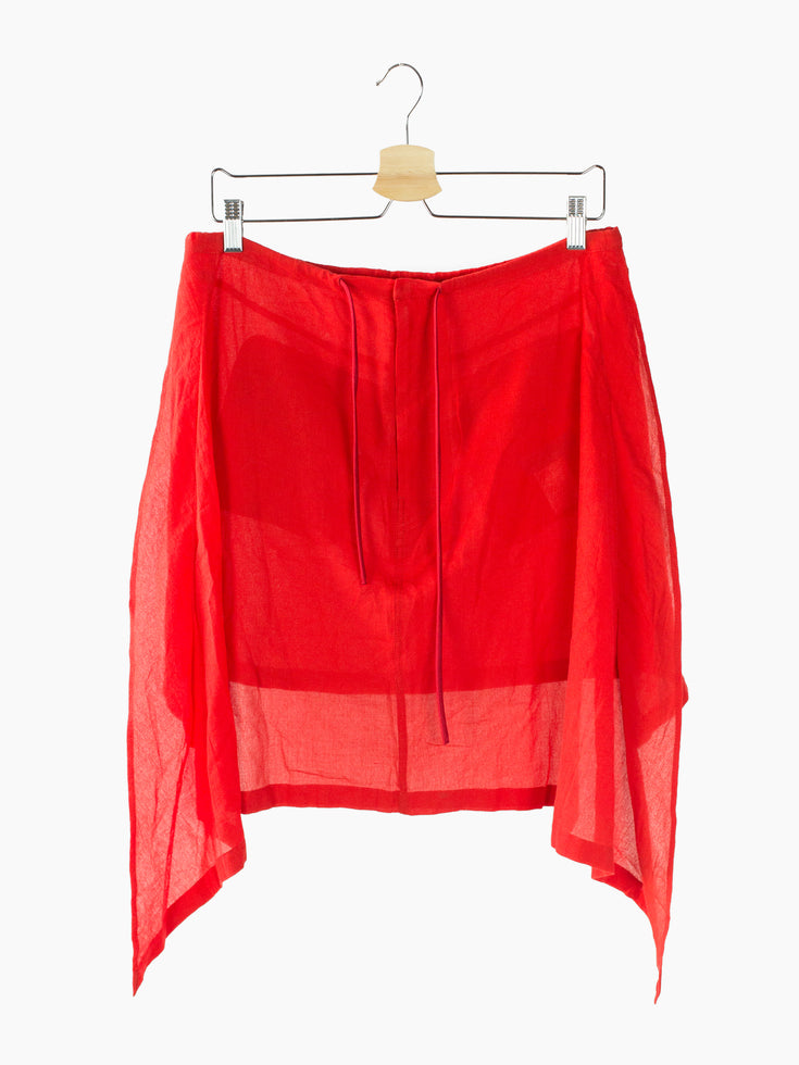 Yohji Yamamoto 00s Red Cotton Crepe Finned Skirt