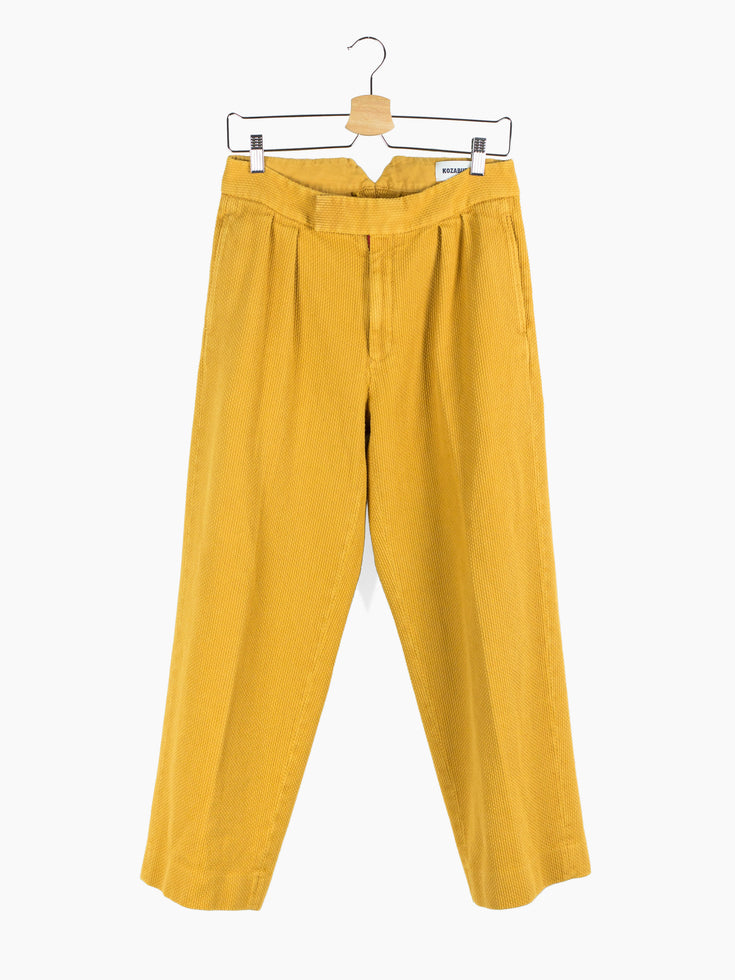 Kozaburo SS20 Overdyed Mustard Sashiko Pleated Trousers