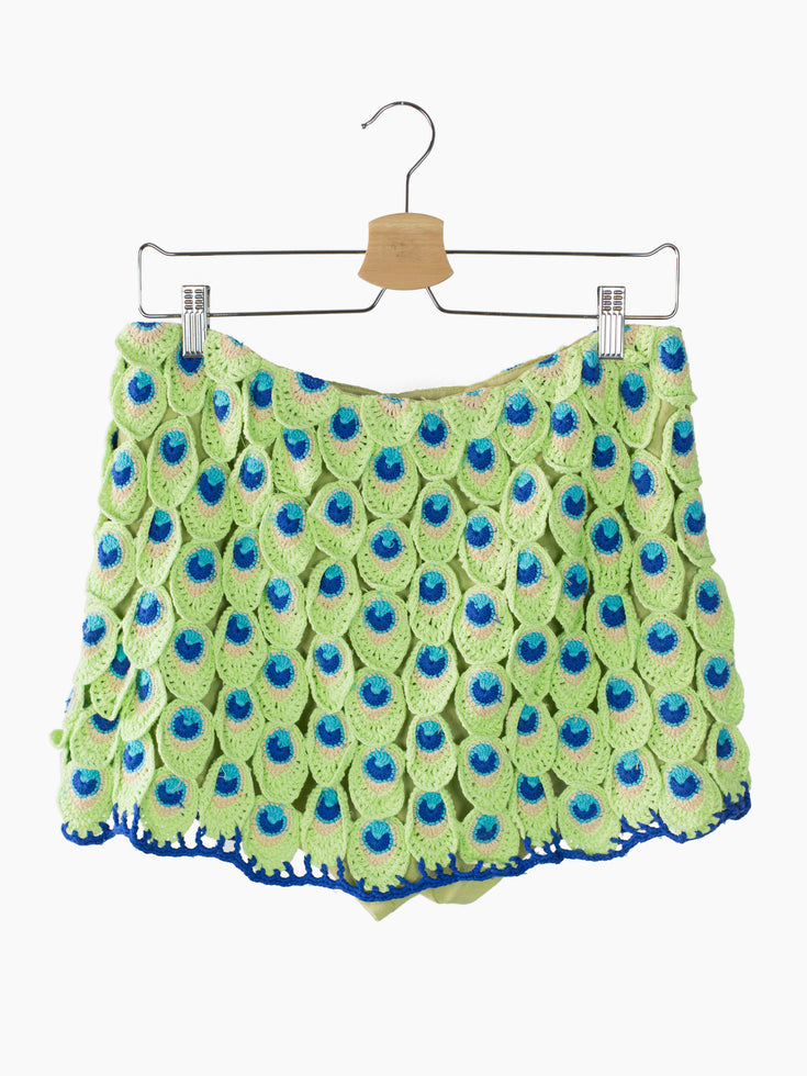 Penultimate SS23 Peacock Feather Crochet Miniskirt