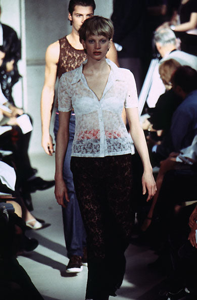 Helmut Lang SS96 Short Sleeve Floral Lace Shirt